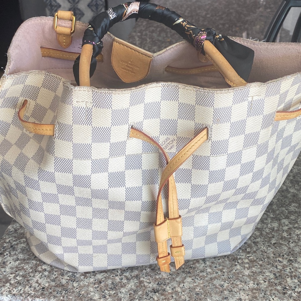 Louis Vuitton White and Tan Checkered Tote
